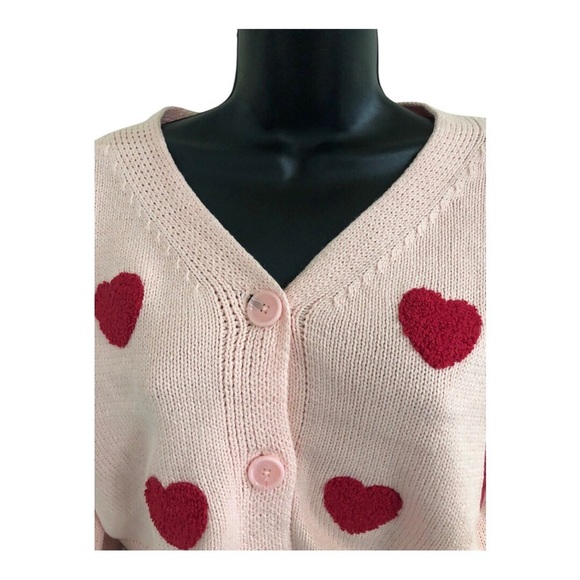 Jessica Simpson tufted embroidered red hearts adorned cropped pink cardigan‎ szS - Picture 7 of 13